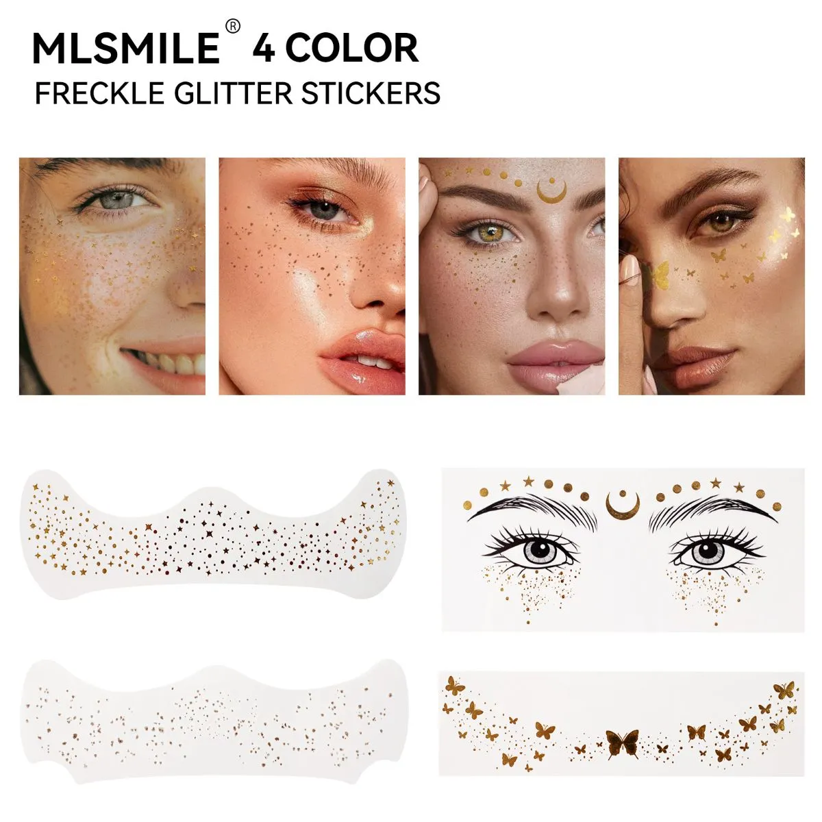 Halloween Gold Foil Freckle Tattoo Stickers – Waterproof Metallic Faux Freckles Temporary Face Tattoo for Party Makeup, Long-Lasting Sparkle Face Gems & Body Art Decor